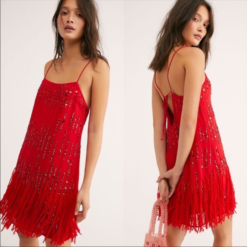 Free People Crystal Clear Mini Dress in Cherry Red